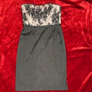 White House Black Market Strapless Black and Cream Dress satin